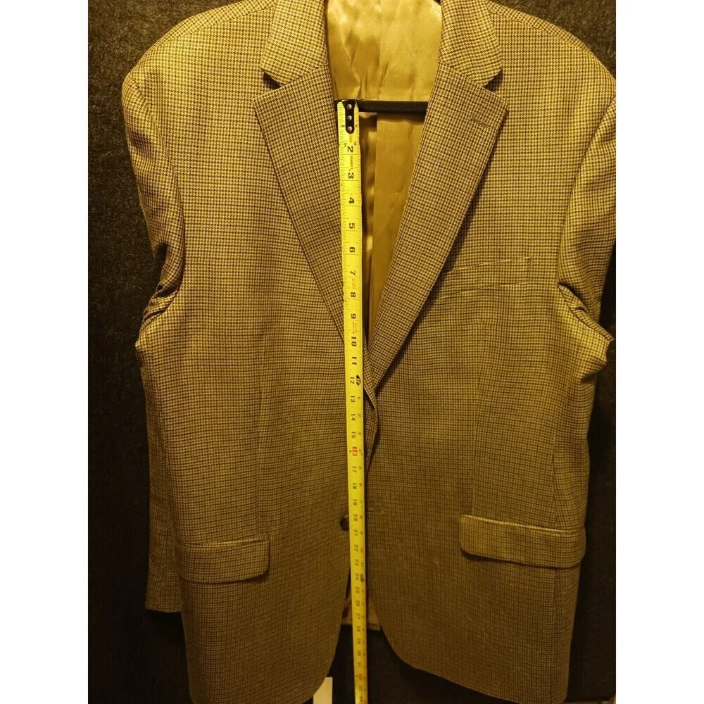 Lauren Ralph Lauren Mens 44L Houndstooth Silk Wool Blazer Suit Jacket Sport Coat